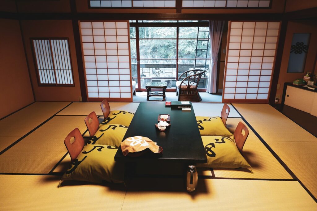 black wooden table with chairs